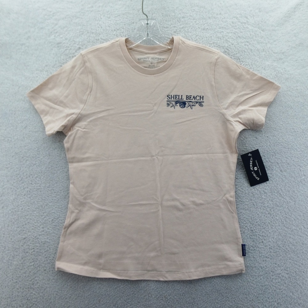 Spirit Jersey Shirt‎ Womens Small St. Barths Shell Beach Beige Cotton Souvenir
